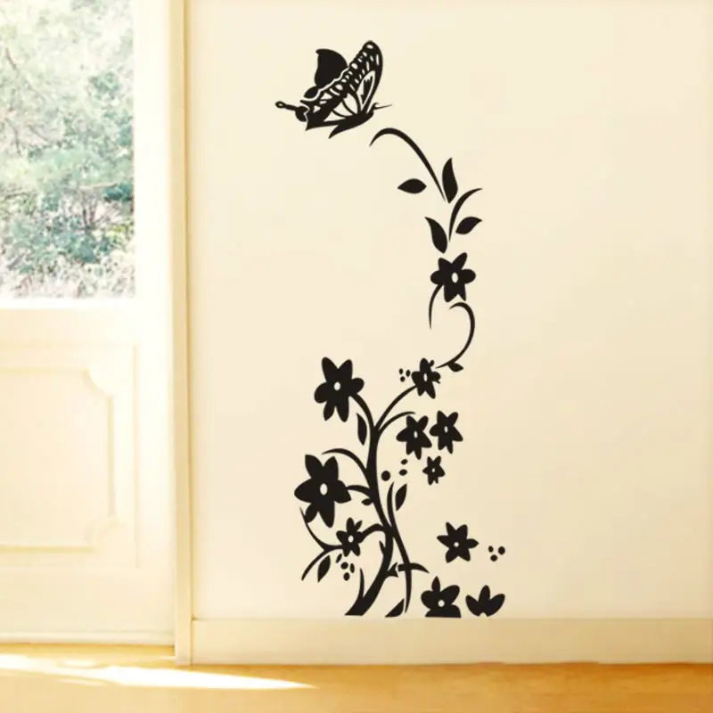 & vine flower butterfly wall stickers refrigerator decorations diy
