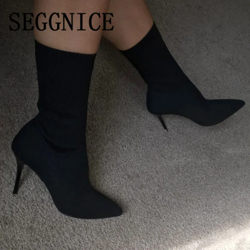 

Sexy High Heel Boots Sock Women's Luxury Designers Ankle Boots 2019 Fashion Shoes Thin Heels For Women Booties Female Autumn
