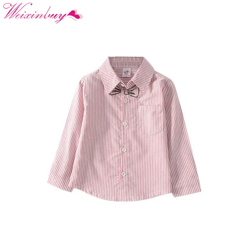 Осенние рубашки в клетку с длинным рукавом хлопковая детская одежда для маленьких девочек одежда вышитые лук в полоску футболки для