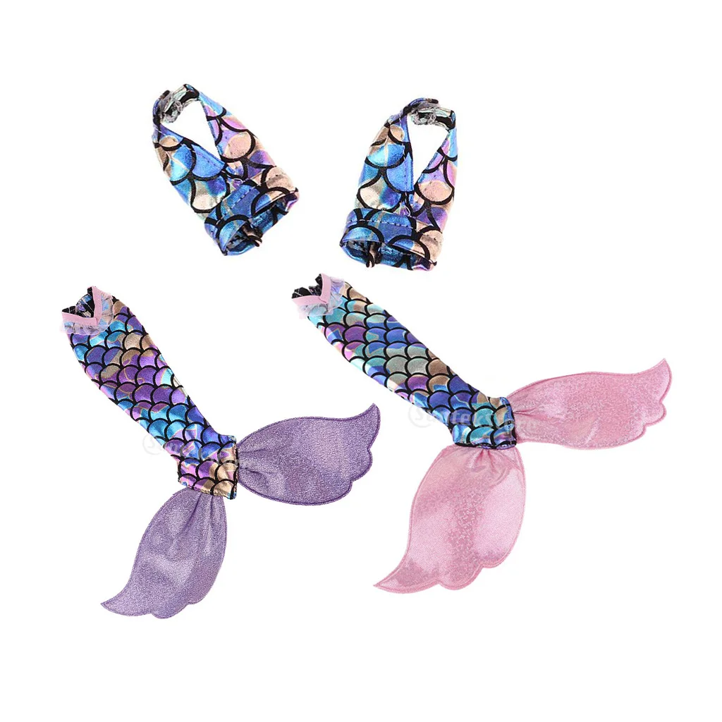 2Pcs Trendy Doll Clothing Garment Mermaid Tail Dress and V Collar Halter Top Party Dress Bathing Suit for Dolls