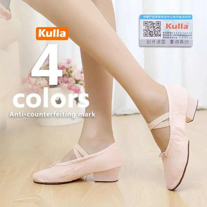 KULLA Soft Bottom Ballet Dance Shoes Women's Girl's Canvas Ballet Pointe Shoes Girl's Kids Practice Dancing Shoes Teaching shoes