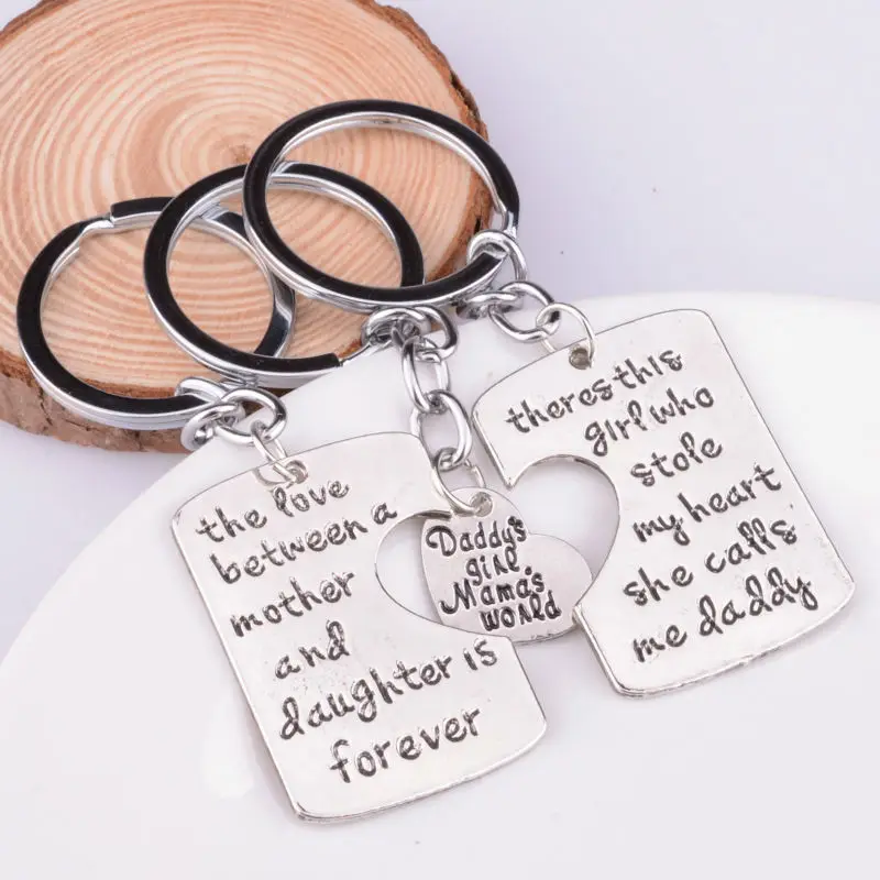 

3PC/Set Mother Daughter Daddy Silver Heart Key Chain Ring Family Father Dad Mom Women Men Jewelry Gifts Keyring Keychain Charm