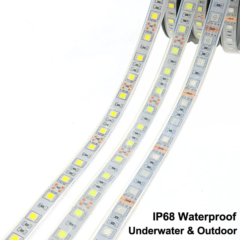 IP68 Водонепроницаемый Светодиодные ленты 5050 DC12V Высокое качество подводный& Открытый безопасности Светодиодные ленты 60 светодиодный/m 5 м/лот