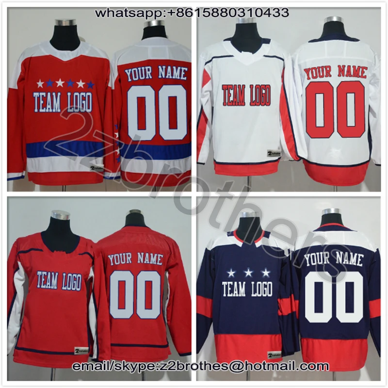 

Factory OEM Custom Ice Hockey Jerseys Design DIY Your Own College Team Sweater Stitch Sew Logo Name Number Washington White Red