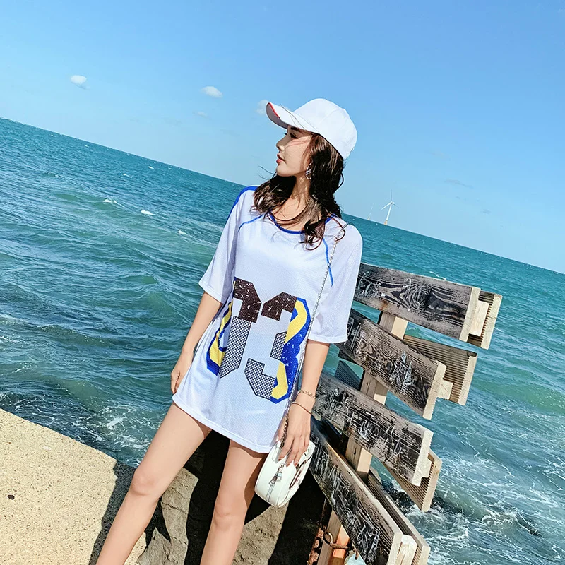

2019 new women Blue swimwear Digital print women bathing suits Sexy Short sleeve cover-ups low waist three pieces swimsuit