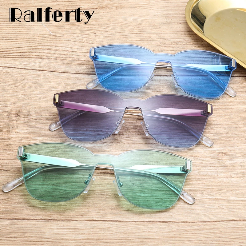 Ralferty роскошные женские Солнцезащитные очки женские кошачий глаз фирменный дизайн без оправы UV400 Покрытие Солнцезащитные очки прозрачные оттенки зеленый D22074