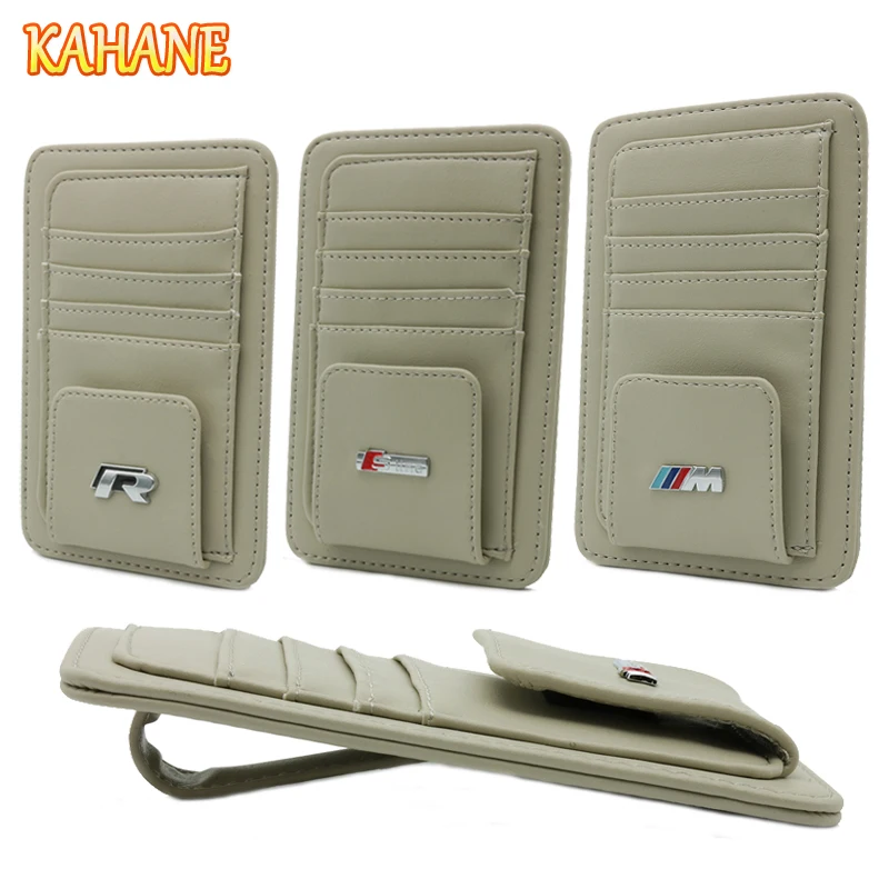 KAHANE Leather Car Sun Visor Sunglasses Holder Clip Credit Card Bag FOR