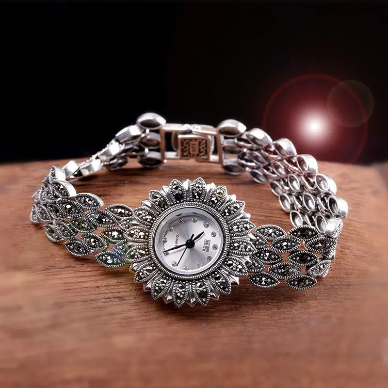 Retro Thai Argento Merci Argento All'Ingrosso S925 Gioielli In Argento Sterling Thai Classico Delle Signore Della Vigilanza Del Girasole Braccialetto