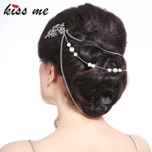 «KISS ME»(«Поцелуй меня Многослойные Имитация жемчужные цепи расчески для волос ювелирные изделия шикарный с украшением в виде кристаллов узором из цветов и листьев, свадебные аксессуары для волос