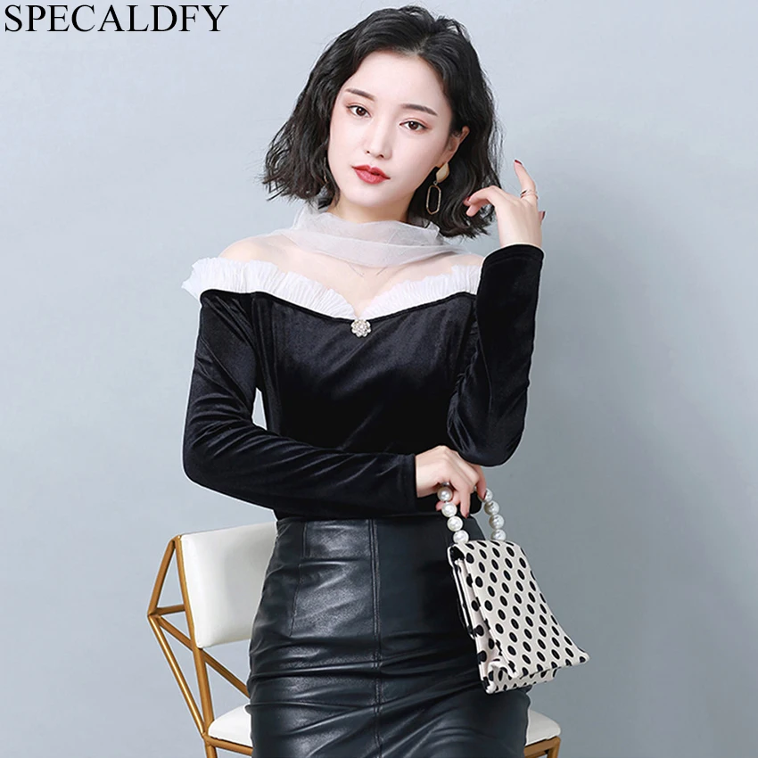 2019 Spring Fashion Velvet Blouse Womens Tops And Blouses