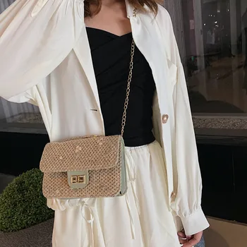 

Womens Bag Fashion Solid Color Flower Straw Chain Shoulder Messenger taschen women bolsa masculina sac femme borse da donna 2019