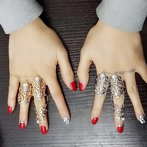 

Women Fashion Hollow Flower Rhinestone Inlaid Luxury Finger Chain Ring Jewelry