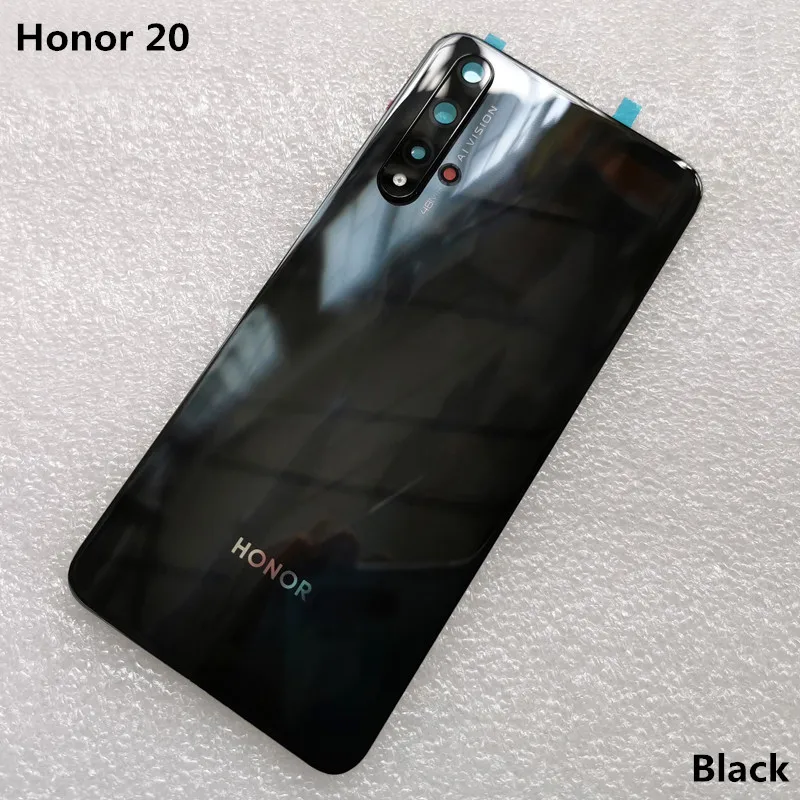 Новинка, задняя крышка из закаленного стекла 3D для Huawei Honor 20, запасные части, задняя крышка для батареи, корпус+ крышка вспышки+ объектив камеры - Цвет: Black