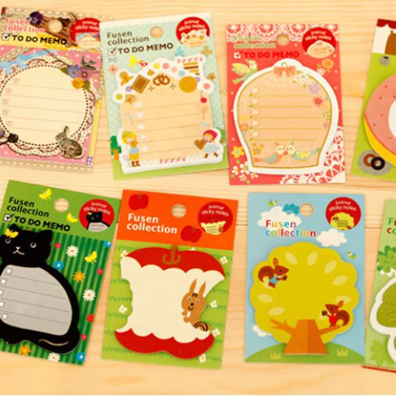 1pcs Colorful Cute Animals Plants Designs Memo Pad Stickers Sticky