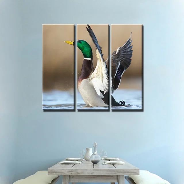 Customized 3pcs Modular Canvas Painting Gift Mallard Duck Wall Art Customized 3pcs Modular Canvas Painting Gift Mallard Duck Wall Art Animals Landscape For Kitchen Home Decor