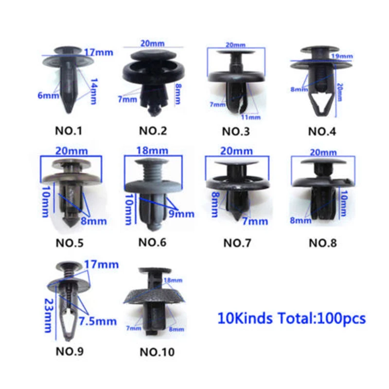 100 шт. автомобильные заклепки, набор зажимов, автомобильный бампер, крыло, пластиковая застежка, нажимные зажимы, фиксатор, черные автомобильные аксессуары, крепеж на зажиме