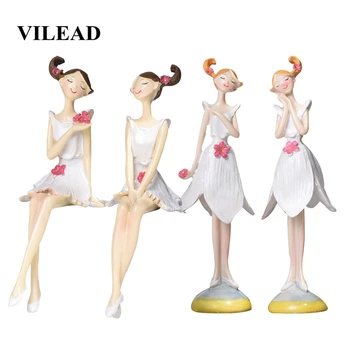

VILEAD 18cm 19cm Resin White Angel Figurines Flower Fairy Girl Doll Beautiful Desktop Ornaments For Home New Year Decoration