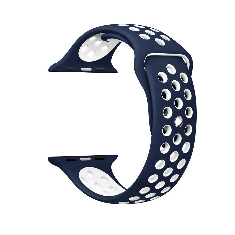 Мягкий силиконовый сменный Браслет для Apple Watch серии 1 2 3 дышащий ремешок iwatch 42 мм iwatch ремешок 38 мм ремешок - Цвет ремешка: BlueWhite