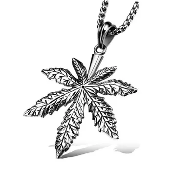 

Fashion Weed Necklace Jewelry Male Accessories Antique Color Stainless Steel Men's Leaf Design Pendant Necklaces 2017 New