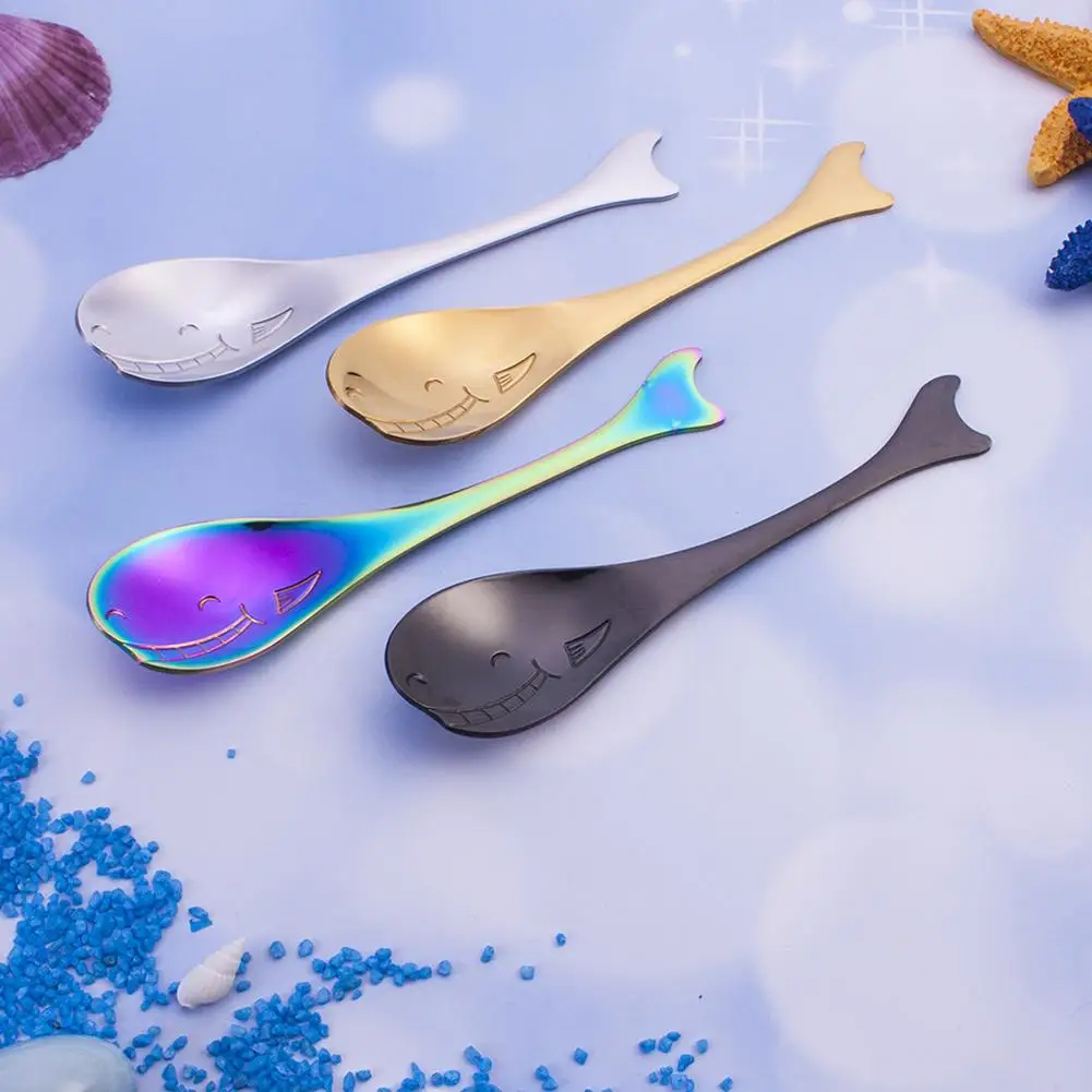1 компл. десерт нержавеющая сталь для ложек Teaspoon ложка в виде Кита мультфильм кофе ложка многоцветные креативная Ручка Главная Продукты