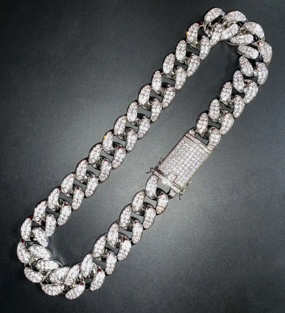 16-3" 18 мм посеребренные латунные AAA кубические циркония кубинские звенья цепи ожерелье мужчины хип-хоп Bling Iced Out CZ ожерелье s ювелирные изделия