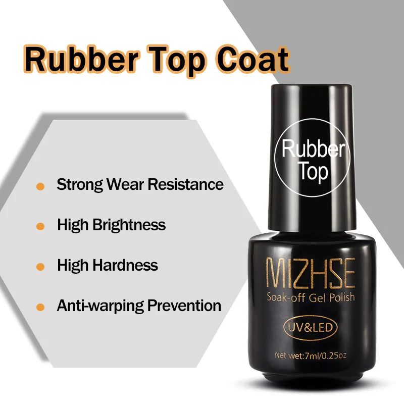 

MIZHSE Rubber Top Coat No Sticky Layer Non Cleaning Glossy No Wipe Top Gel Nail Polish Cover Long Lasting Health Resin Material