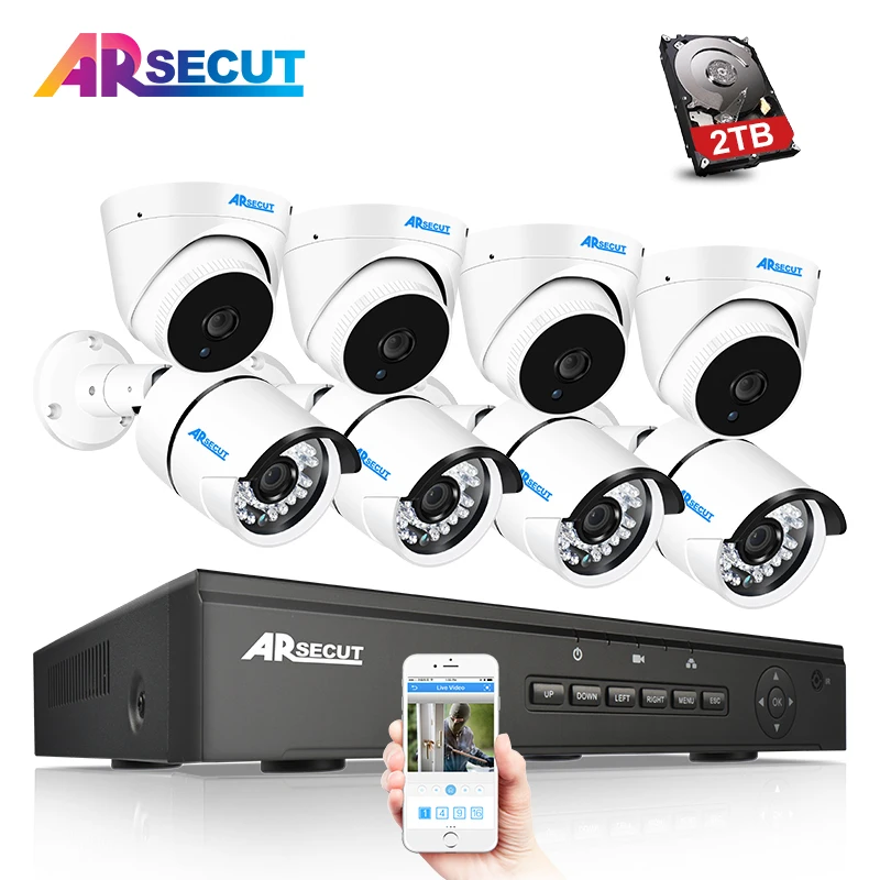 

ARSECUT 2.0MP HD POE CCTV Security System POE NVR Set Outdoor Night Vision POE Cameras Video Surveillance Set IP Camera System