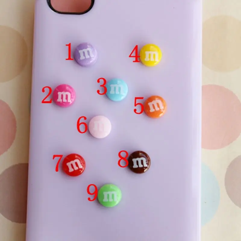 

100pcs optional Colors kawaii M bean chocolate cabochons resin Flowers flatback Scrapbook fit bows hair diy craft 14mm 009005010
