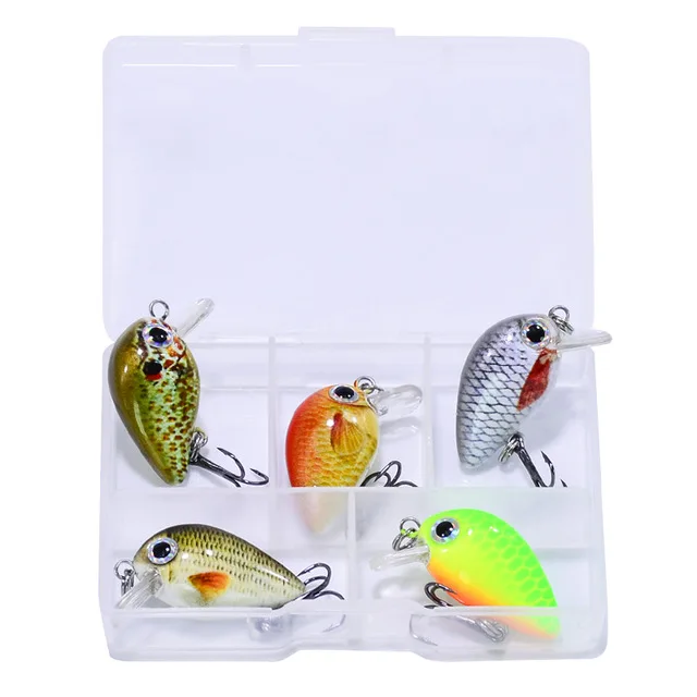 5PCS/Box Crankbait 2.5cm Fly Fishing Lures Topwater Wobblers Quality Mini Swimbait Hard lure Artificial Baits with Plastic Box