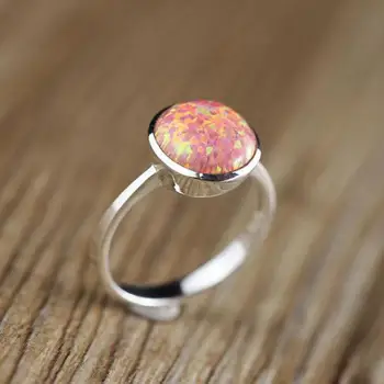 

Real Pure 925 Sterling Silver Fire Opal Rings For Women Simple Smooth Design Round Shape Natural Gemstone Ring Anel Feminino