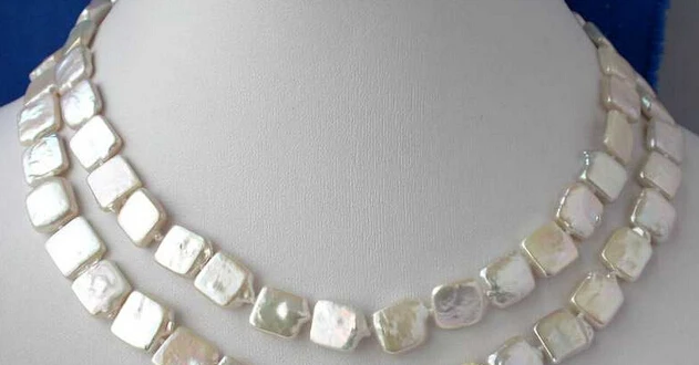 

FREE SHIPPING>>>@@ AS3011 NATURAL 32" 12mm square white freshwater pearl necklace