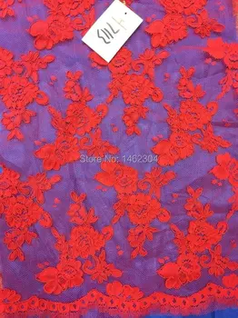

Bridal French Net Lace, African High Quality Red 3d Guipure tulle mesh Lace Fabric For wedding dress