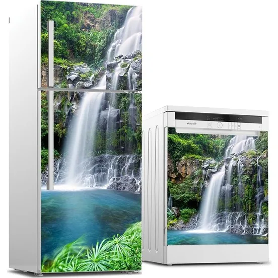 

3D Custom Dishwasher Refrigerator Contact Paper Huge Waterfall Wall Freezer Decal Film Panel Cover Wall Sticker Home Decor