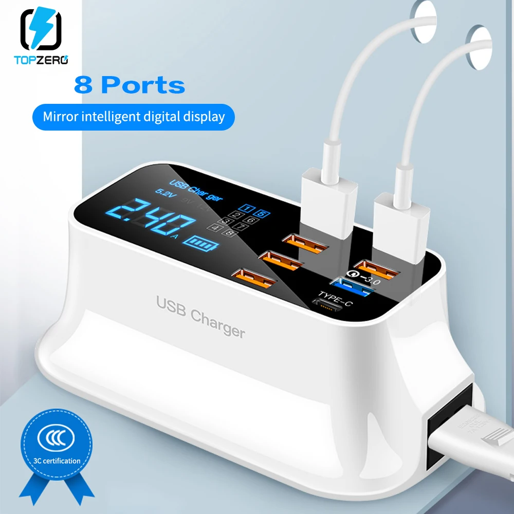 8 портов Быстрая зарядка 3,0 светодиодный дисплей USB зарядное устройство для Android адаптер для iphone телефон планшет быстрое зарядное устройство...