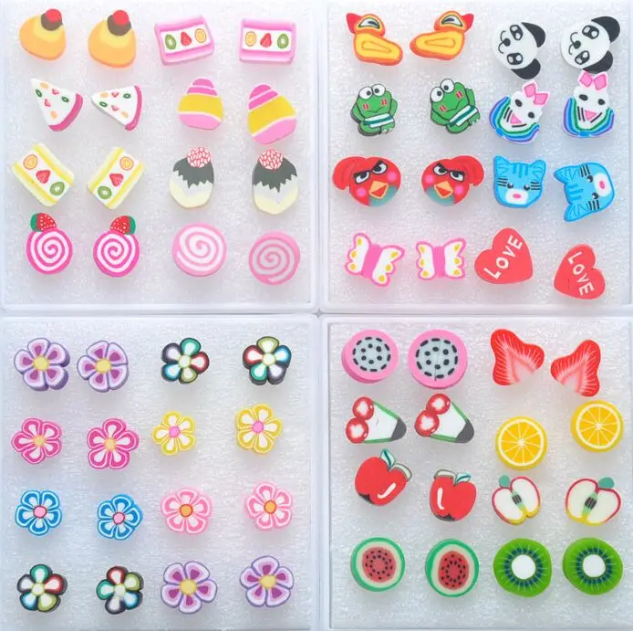

8 Pairs/set Cartoon Enamel Birds Flamingo Stud Earrings Ear Accessories Cute Fruit Avocado Ice Cream Earings For Girl Statement