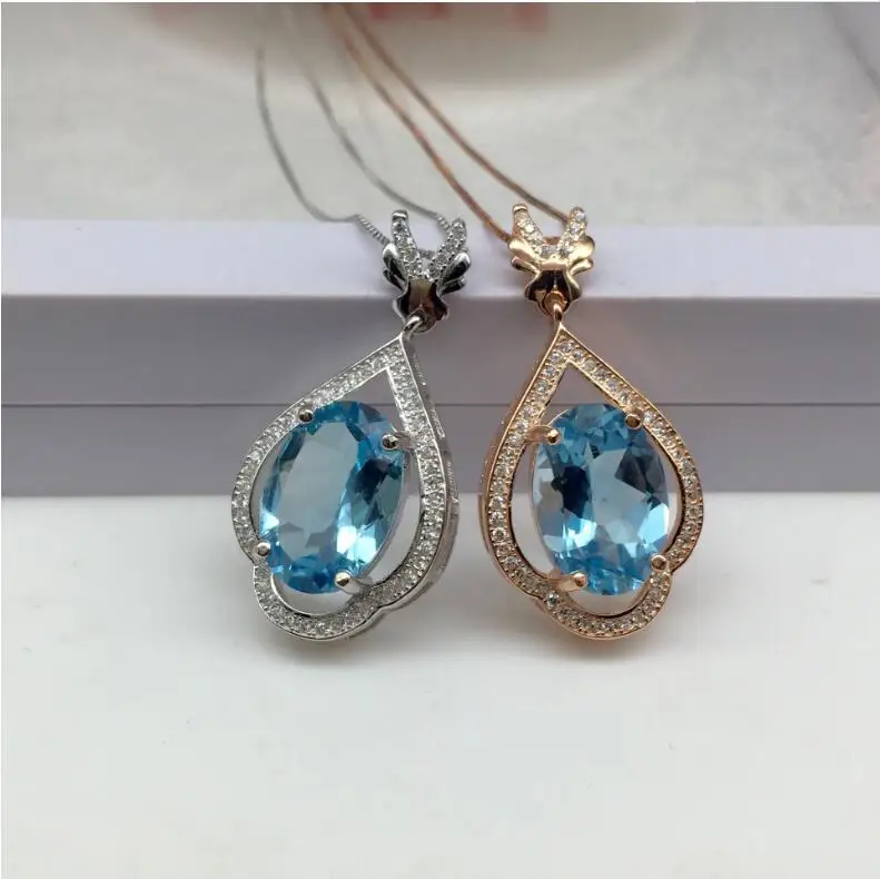 Blue topaz necklace pendant Free shipping Natural real blue topaz 925 sterling silver pendant 10