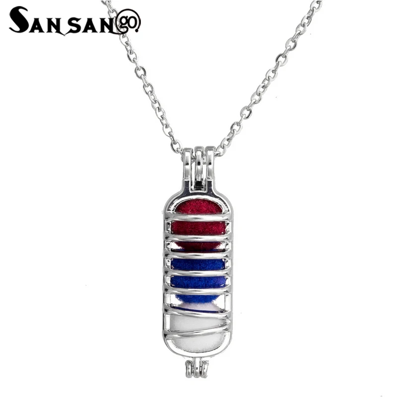 

Pretty Tube Beads Pearl Cage Necklace Essential Oil Diffuser Locket Pendant Stainless Steel Chain Necklace 19" For Women Girl