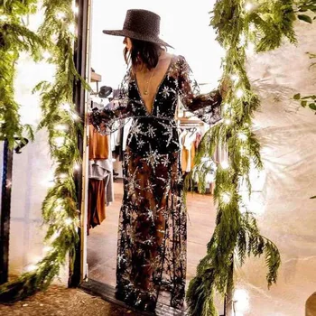 

Pareo For Women Summer Beach Kaftan Dresses Fashion New 2019 Neck Bright Embroidery Silk Universe Split Dress Animal Acetate