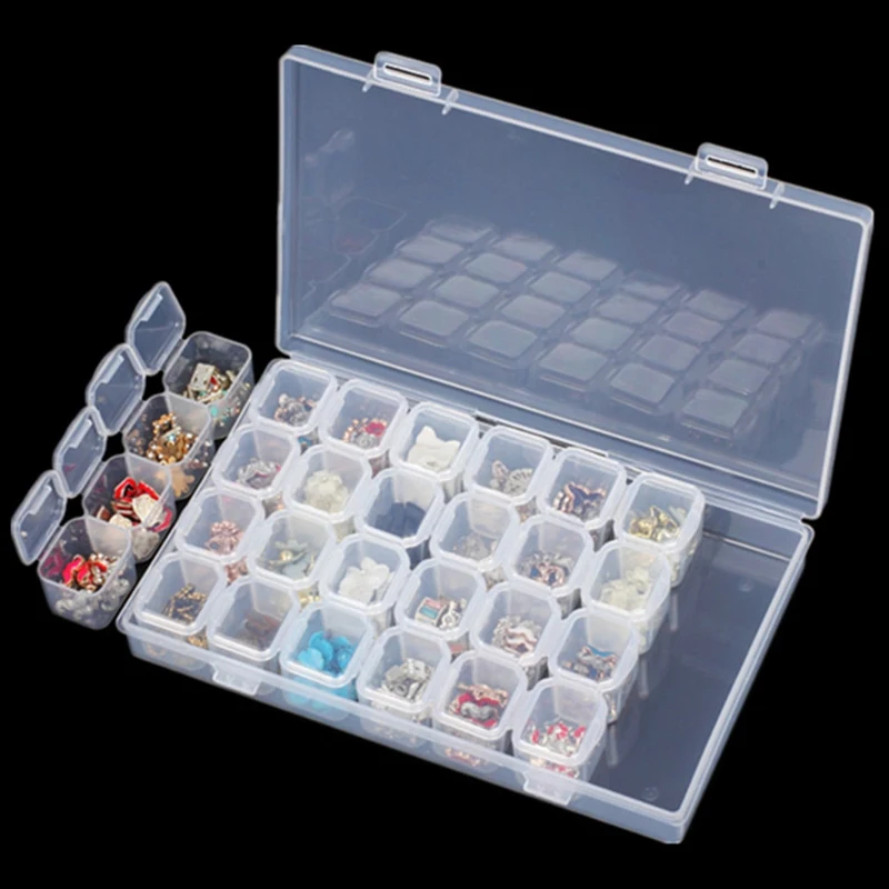 

2019New 28 Grids Empty Nail Art Decoration Storage Case Box Nail Glitter Crystal Beads Accessories Container Nail Tool Clear