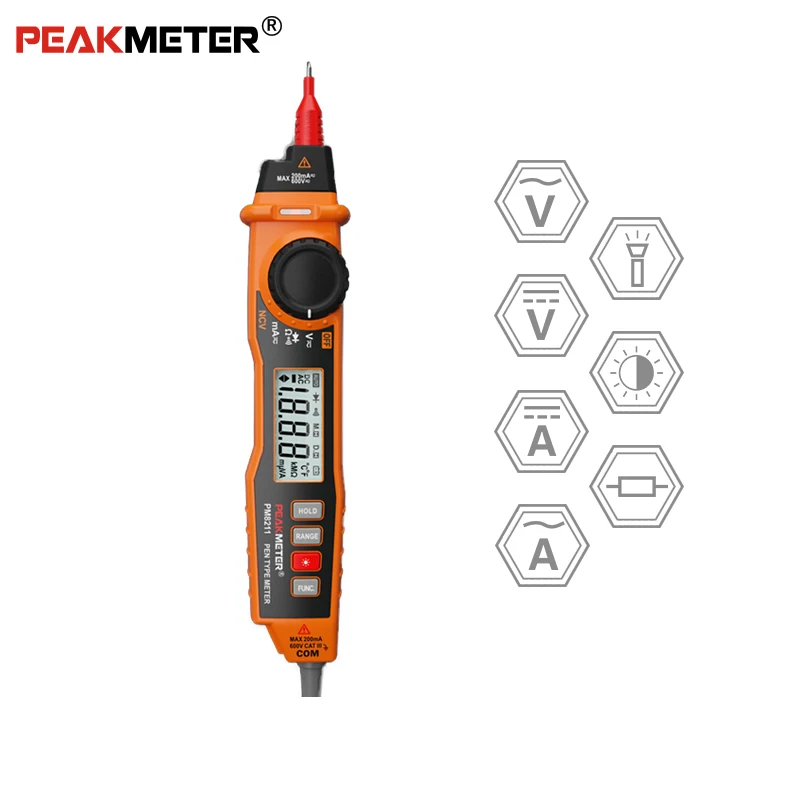Цифровой мультиметр NCV Peakmeter PM8211 2000 отсчетов ЖК дисплей постоянный ток/переменный