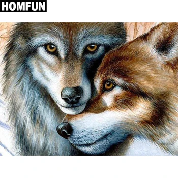 

HOMFUN Full Square/Round Drill 5D DIY Diamond Painting "wolf couple" 3D Embroidery Cross Stitch 5D Decor Gift A00341