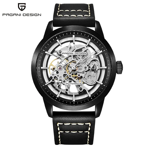 PAGANI Marque Creux кожаный Les loisirs Hommes de Montres De роскошные механические часы Montre homme Nouveau Relogio Masculino - Цвет: Black white