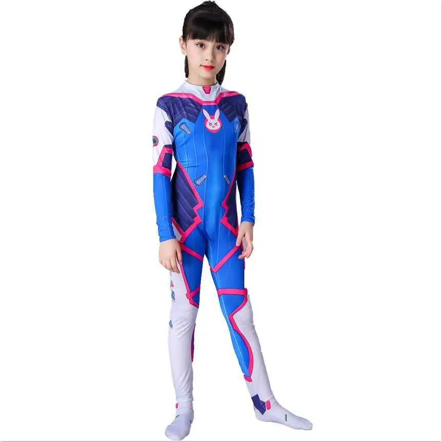 Костюм для Хэллоуина с 3D принтом, Детский костюм D VA для девочек, Детский костюм размера плюс, косплей, два зентай, спандекс, облегающий костюм dva