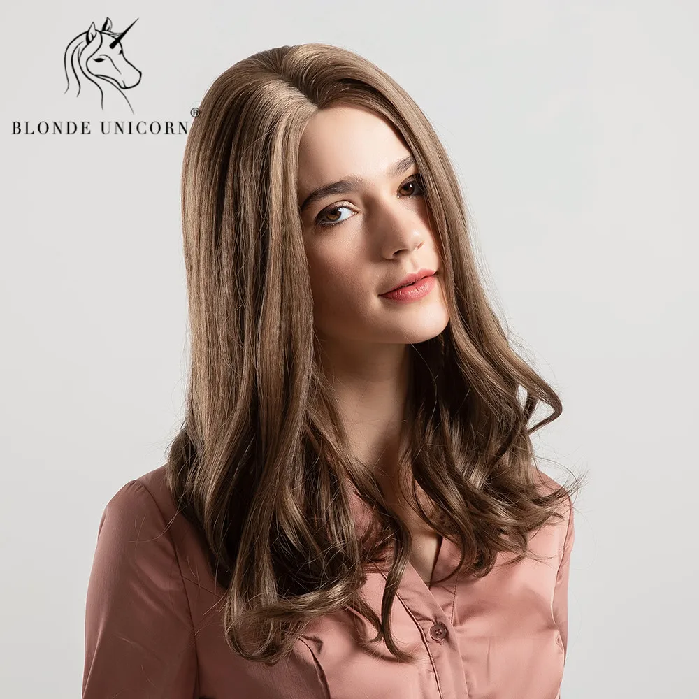 

Blonde Unicorn 14 Inch Synthetic Natural Wave Hair Wig Side Parting Shoulder Length Hair Light Brown Trendy Wigs for Women