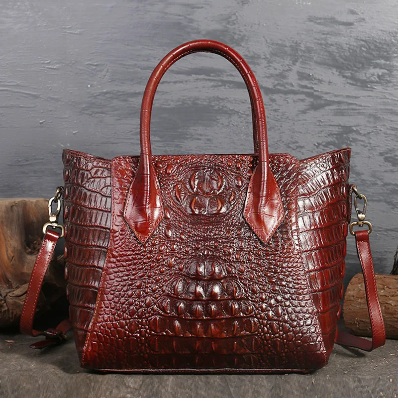 

Fashion Designer Alligator Patern Women Handbag Genuine Leather Real Natural Crocodile Bag Casual Tote Luxury Shouder Bag