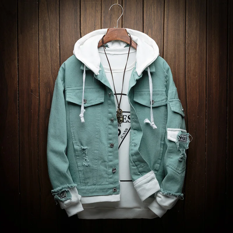 Newest Autumn Slim Hooded Denim Jacket Men Fashion Fake Two Pieces of Streetwear Bomber Short Jacket and Coat Man Cowboy Clothes Newest Autumn Slim Hooded Denim Jacket Men Fashion Fake Two Pieces of Streetwear Bomber Short Jacket and Coat Man Cowboy Clothes