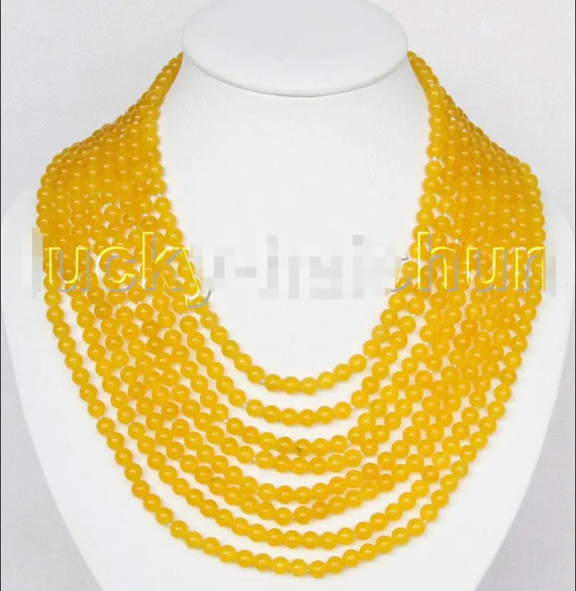 

Free Shipping >> AAA natural 8row 17" 6mm round yellow jade bead necklace magnet clasp j11377