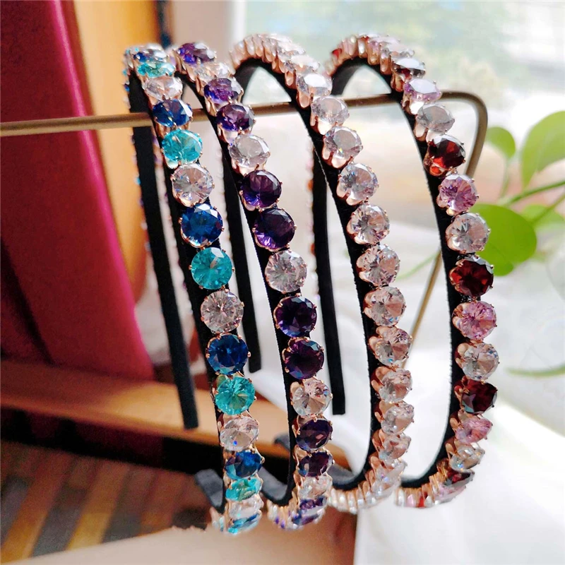 

Women Hairbands Luxury Rhinestone Headwear Original Design Handmade Purple Blue Vintage Headband Fashion Girls Hair Accessories