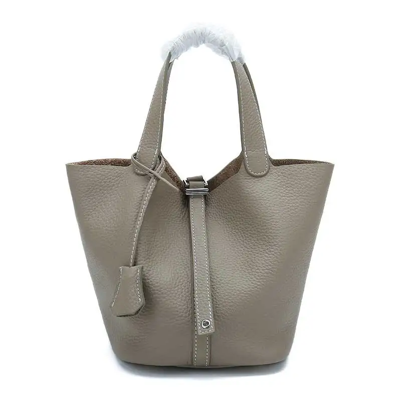 

head layer cowhide basket hand bag leather litchi grain lash bag of bill of lading shoulder aslant bucket bag female h