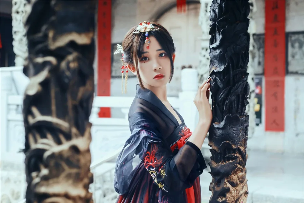 Hanfu черные сценические костюмы певцы костюм для китайского традиционного танца Костюм Восточный карнавальный наряд народная одежда YY520